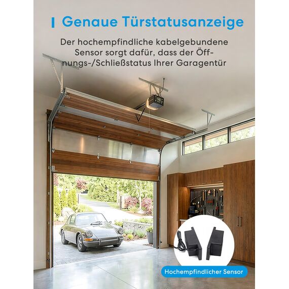 Meross Smart Garagentoröffner Fernbedienung, kompatibel mit CarPlay, Apple HomeKit, Siri, Alexa und Google, Universal WLAN Garagentoröffner mit Benachrichtigung, Sprachsteuerung, Auto-Close und Timer
