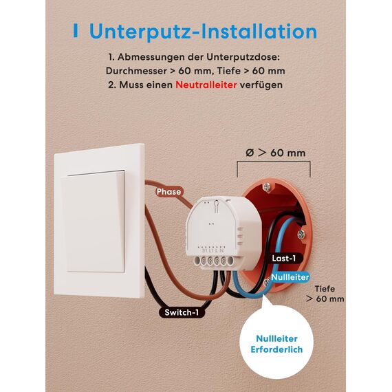 Meross MSS815 - Matter WLAN Schalter Unterputz, 4 Stück | Neutral Erforderlich | Lichtsteuerung, Energieverbrauch & Zeitschaltuhr | Kompatibel mit HomeKit, Alexa, Google Home und Home Assistant