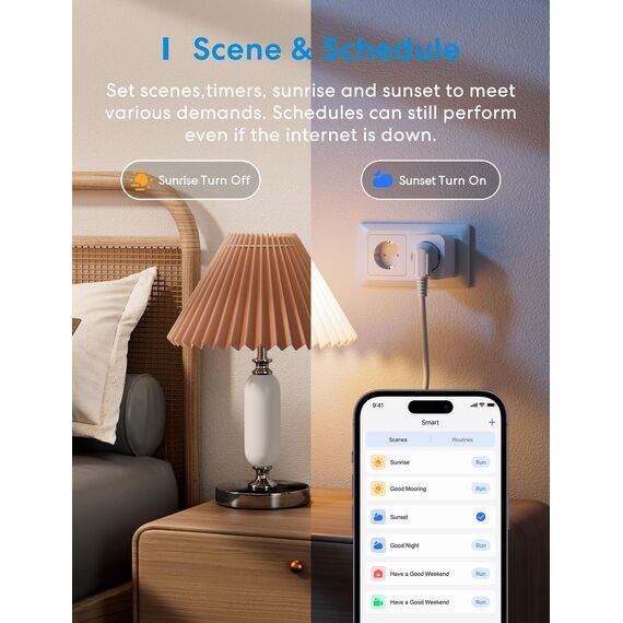 Meross Connected Steckdose (Typ F), 16A WiFi Steckdose kompatibel mit HomeKit, Alexa und Google Home, 2er Set mit Strommessung, Sprachsteuerung