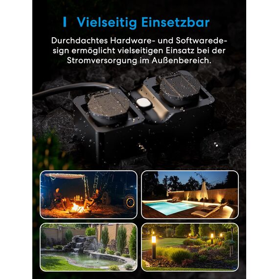 Meross WLAN Steckdose Outdoor mit Stromverbrauch, Smart Steckdose Stromzähler für Balkonkraftwerk Außensteckdose wasserdichte IP44, funktioniert mit HomeKit, Alexa und Google, 16A, 1.5m Kabel