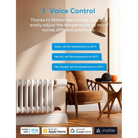 Meross Matter Heizkörperthermostat WLAN Heizungsthermostat benötigt extra Hub Smart Thermostat WLAN Funk Thermostat Kompatibel mit HomeKit, Alexa und Google Assistant