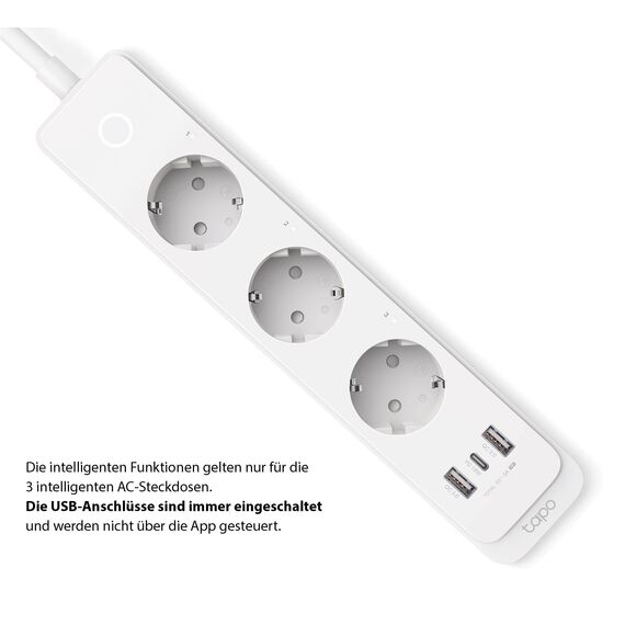 TP-Link Tapo P300 steckdosenleiste mit 2 USB-Anschlüsse & 1 Type C-Anschlüsse,Mehrfachsteckdose Sicherheitsgarantie,funktioniert Alexa,Google Home,HomeKit Sprachsteuerung,Fernzugriff,1.5M,Weiss