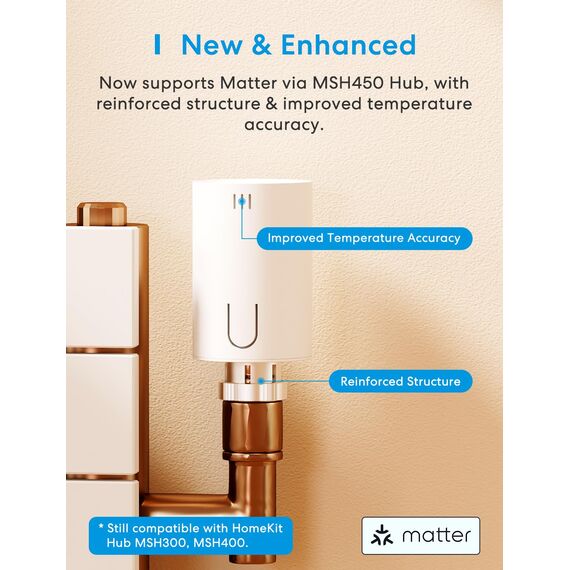 Meross Matter Heizkörperthermostat WLAN Heizungsthermostat benötigt extra Hub Smart Thermostat Funk Thermostatkopf Kompatibel mit HomeKit, Alexa, Home Assistant und Google Assistant 2pcs
