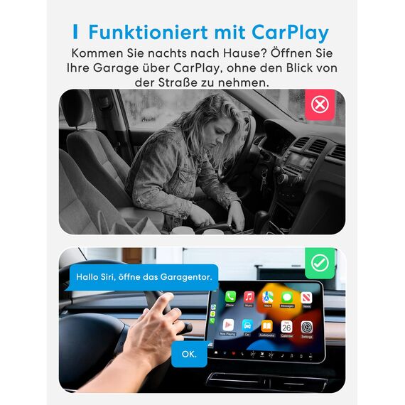 Meross Smart Garagentoröffner Fernbedienung, kompatibel mit CarPlay, Apple HomeKit, Siri, Alexa und Google, Universal WLAN Garagentoröffner mit Benachrichtigung, Sprachsteuerung, Auto-Close und Timer
