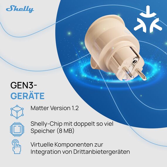 Shelly Outdoor Plug S Gen3, WLAN Smarte Steckdose für den Außenbereich, IP44, Matter-Zertifiziert, 12A, 2500W, Außenbeleuchtung, Leistungsmessung, Außenautomatisierung, Alexa, Google, Apple Homekit