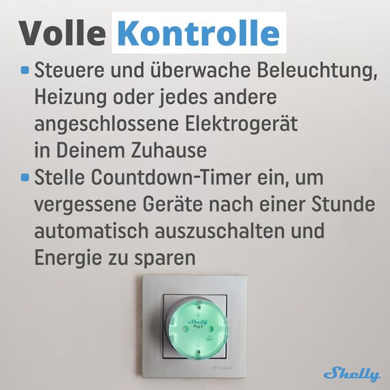 Shelly Plug S Gen3 Weiß - WLAN Smarte Steckdose, Leistungsmessung, 12A, 2500W, Zeitschaltuhr, Matter-Zertifiziert Stecker, Heizung & Kühlung, Alexa & Google, Kein Hub Erforderlich (4 Stück)