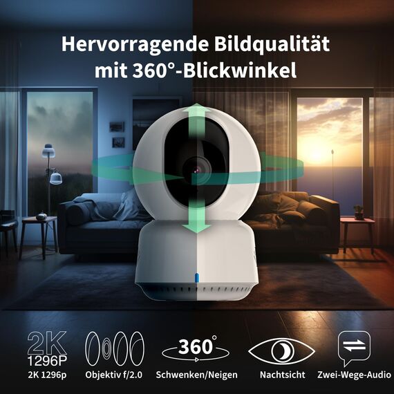 Aqara 2K Innenraum Sicherheit Kamera E1, Schwenken & Neigen, HomeKit Secure Video, Zwei-Wege-Audio, Nachtsicht, Personenverfolgung, Wi-Fi 6, Unterstützt HomeKit, Alexa, Google Home, SmartThings, IFTTT