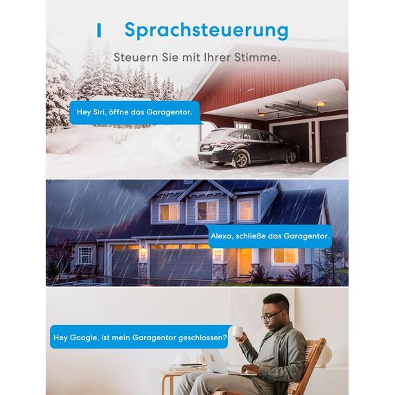 Meross Smart Garagentoröffner Fernbedienung, kompatibel mit CarPlay, Apple HomeKit, Siri, Alexa und Google, Universal WLAN Garagentoröffner mit Benachrichtigung, Sprachsteuerung, Auto-Close und Timer