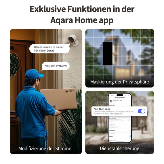 Aqara G100, 2K Sicherheitskamera für Innen & Außenbereich, HomeKit Secure Video, 2-Wege-Audio, Scheinwerfer Farb/IR Nachtsicht, KI-Erkennung,140°Sichtfeld, HomeKit, Alexa,Google,IFTTT, Weiß