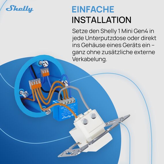 Shelly 1 Mini Gen4, WLAN-Smart-Relaisschalter, 1 Kanal, 8A, Potentialfreier Kontakt, Lichtschalter, Garagentoröffner, Smart Home, Zeitschaltuhr, Alexa & Google, Matter, Kein Hub Erforderlich (2 Stück)