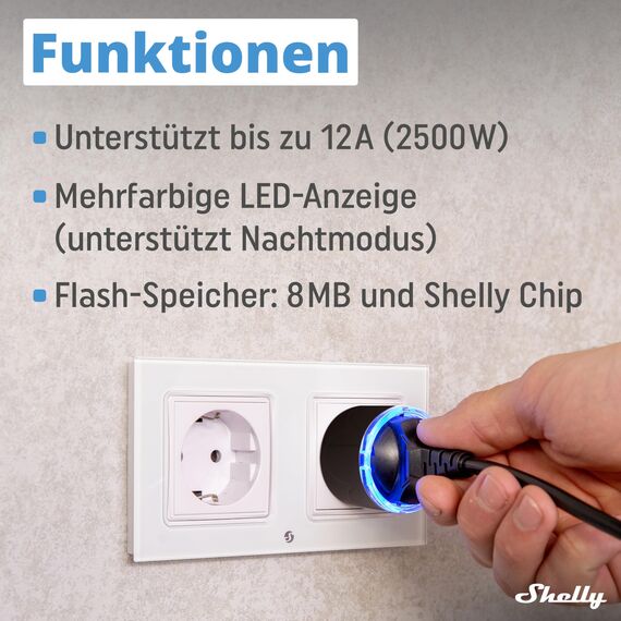 Shelly Plug S Gen3 Schwarz - WLAN Smarte Steckdose, Leistungsmessung, 12A, 2500W, Zeitschaltuhr, Matter-Zertifiziert Stecker, Smart Home, Heizung & Kühlung, Alexa & Google, Kein Hub Erforderlich