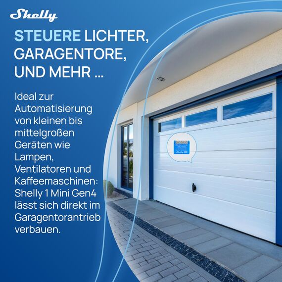 Shelly 1 Mini Gen4, WLAN-Smart-Relaisschalter, 1 Kanal, 8A, Potentialfreier Kontakt, Lichtschalter, Garagentoröffner, Smart Home, Zeitschaltuhr, Alexa & Google, Matter, Zigbee, Kein Hub Erforderlich