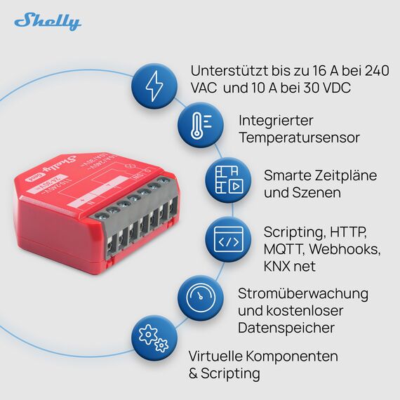 Shelly 1PM Gen4 - WLAN Smart Relais Schalter, Strommessung, Stromzähler, 1 Kanal, 16A, Lichtschalter, Heizung, Smart Home, Zeitschaltuhr, Alexa & Google, Matter, Kein Hub Erforderlich (4 Stück)
