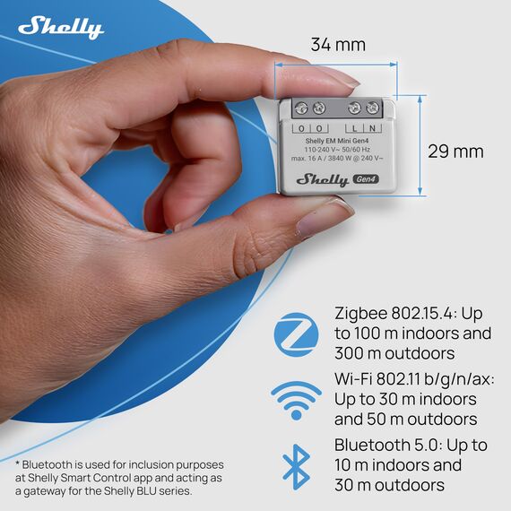 Shelly EM Mini Gen4, WLAN-betriebener Smart-Energiemesser bis zu 16A, Matter, Zigbee, Amperemeter, Voltmeter, Leistungsmessung, Fernsteuerung, Hausautomation, Kein Hub Erforderlich (2 Stück)