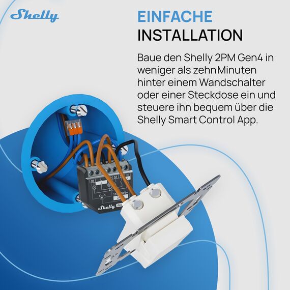 Shelly 2PM Gen4 - WLAN Smart Relais Schalter, Rolladenschalter, Stromzähler, 2 Kanäle, 16A, Lichtschalter, Smart Home, Zeitschaltuhr, Alexa, Google & HomeKit, Matter, Kein Hub Erforderlich