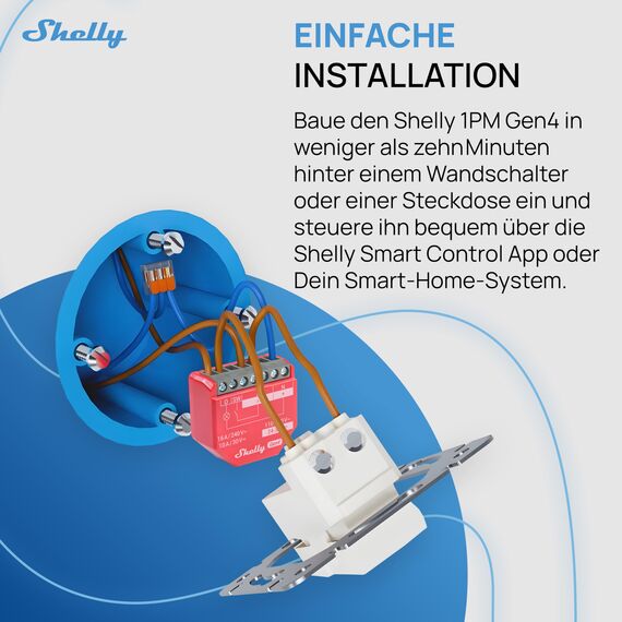 Shelly 1PM Gen4 - WLAN Smart Relais Schalter, Strommessung, Stromzähler, 1 Kanal, 16A, Lichtschalter, Heizung, Smart Home, Zeitschaltuhr, Alexa & Google, Matter, Kein Hub Erforderlich (2 Stück)