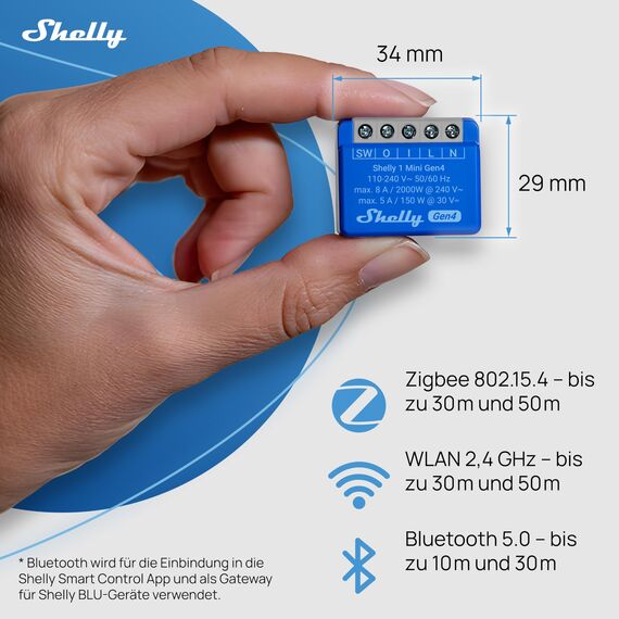 Shelly 1 Mini Gen4, WLAN-Smart-Relaisschalter, 1 Kanal, 8A, Potentialfreier Kontakt, Lichtschalter, Garagentoröffner, Smart Home, Zeitschaltuhr, Alexa & Google, Matter, Zigbee, Kein Hub Erforderlich