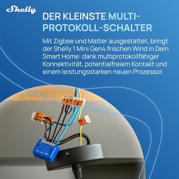 Shelly 1 Mini Gen4, WLAN-Smart-Relaisschalter, 1 Kanal, 8A, Potentialfreier Kontakt, Lichtschalter, Garagentoröffner, Smart Home, Zeitschaltuhr, Alexa & Google, Matter, Zigbee, Kein Hub Erforderlich