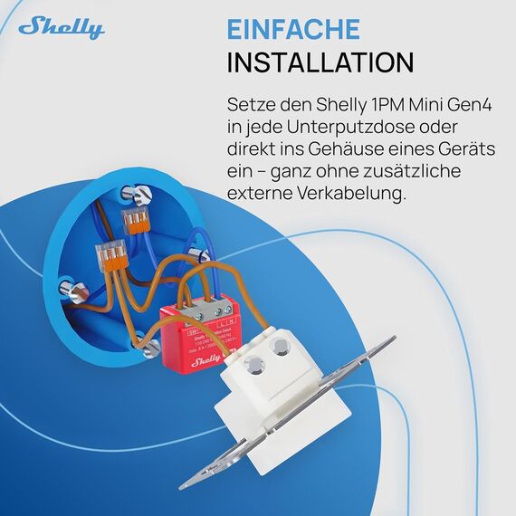 Shelly 1PM Mini Gen4, WLAN-betriebener Smart-Relaisschalter, 1 Kanal, 8A, Leistungsmessung, Hausautomation, Kein Hub Erforderlich, Alexa, Apple HomeKit & Google Home, Zigbee & Matter (4 Stück)
