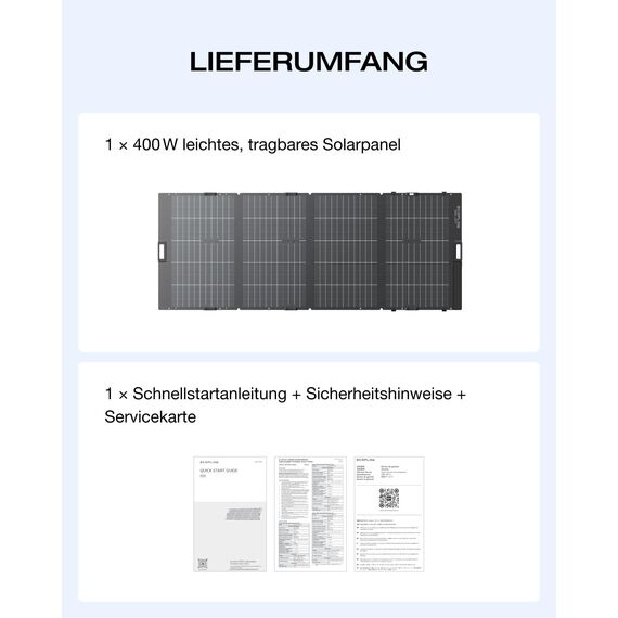 ECOFLOW 400W Tragbares SolarPanel 0% VAT, Faltbares Solarmodul für Delta Tragbare Powerstation, bifaziales Design, 25% Wirkungsgrad, IP68 wasserfest, Solaranlage für Outdoor Garten Balkon Camping