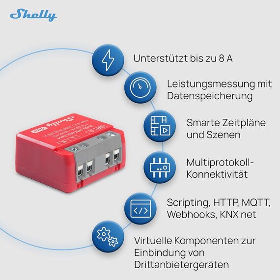 Shelly 1PM Mini Gen4, WLAN-betriebener Smart-Relaisschalter, 1 Kanal, 8A, Leistungsmessung, Hausautomation, Kein Hub Erforderlich, Alexa, Apple HomeKit & Google Home, Zigbee & Matter (4 Stück)