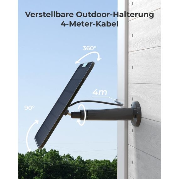 [2023 Update-Version] Reolink 6W Solarpanel für Akku Überwachungskamera Aussen, USB Schnittstelle, Solar WLAN IP Kamera Outdoor, 360° Einstellbare Halterung, Non-Stop-Solar(4m Kabel), Schwarz