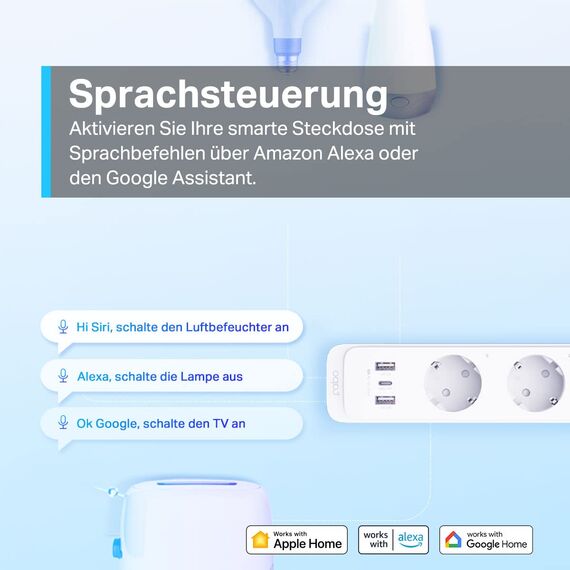 TP-Link Tapo P300 steckdosenleiste mit 2 USB-Anschlüsse & 1 Type C-Anschlüsse,Mehrfachsteckdose Sicherheitsgarantie,funktioniert Alexa,Google Home,HomeKit Sprachsteuerung,Fernzugriff,1.5M,Weiss
