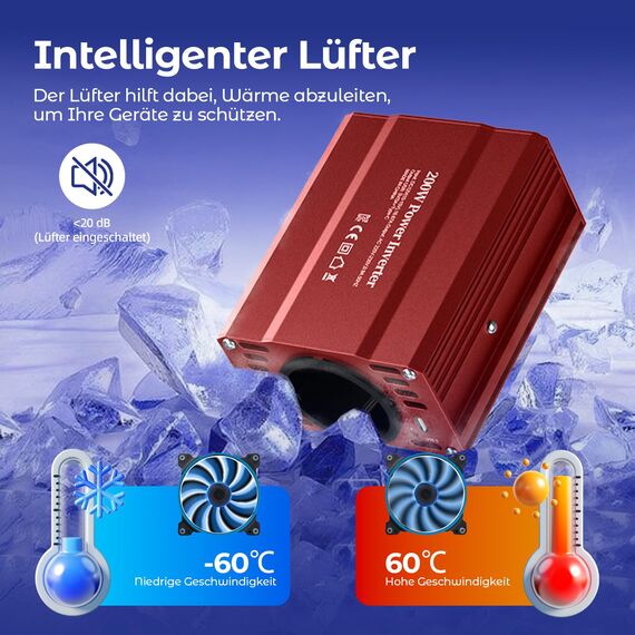 TAGEEBLU 200W Wechselrichter 12V auf 230V, spannungswandler 12v 230v mit 1 Steckdosen、Type-C 30W、USB-Schnellladung 20W