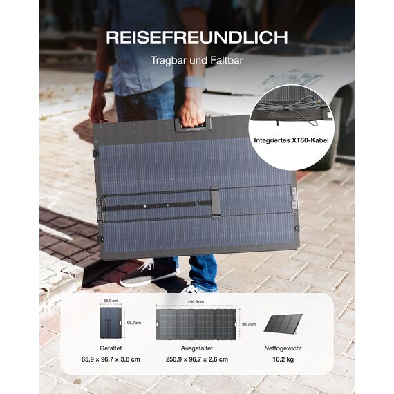ECOFLOW 400W Tragbares SolarPanel 0% VAT, Faltbares Solarmodul für Delta Tragbare Powerstation, bifaziales Design, 25% Wirkungsgrad, IP68 wasserfest, Solaranlage für Outdoor Garten Balkon Camping