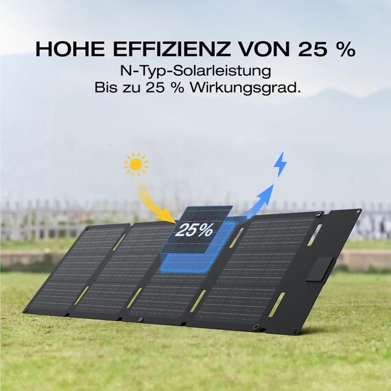 EF ECOFLOW 60 W Tragbares und klappbares Solarpanel, 25% hocheffiziente n-Typ-Solarzellen, wasser- und staubdicht gemäß IP65, geeignet für Camping, Rucksäcke, SUVs und Minivans