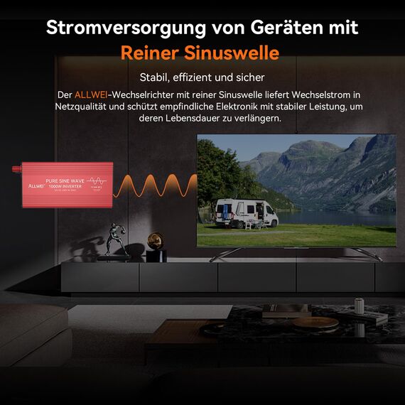 ALLWEI 1000W Reiner Sinus Wechselrichter 12v auf 230v Spannungswandler für Zuhause, Wohnmobil, LKW, netzunabhängige Solaranlagen Wechselrichter Inverter 12v 220v,Spitzenleistung 2000W