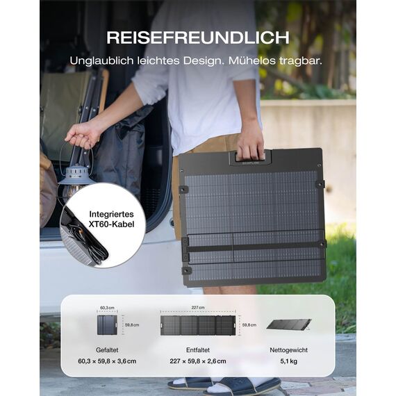 ECOFLOW 220W Solarpanel, leichtes tragbares Solarmodul für DELTA & RIVER tragbare Powerstation, bifaziales Design, N-Typ Solarzelle, 25% Wirkungsgrad, IP68, Solaranlage für Outdoor Garten Camping