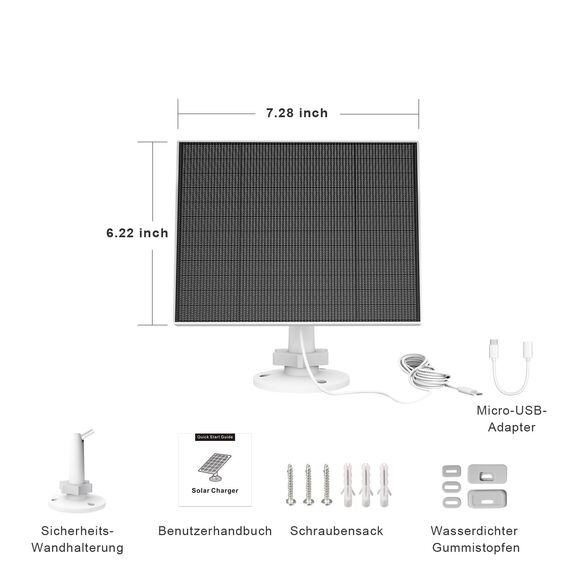 Solarpanel für Eufy Kamera, 5W Solarmodul für Eufy Kamera kompatibel mit Eufycam 3/3C/2/2 Pro/2C/2C Pro/E/E20/E40/L20/L40, Solarpanel für überwachungskamera Eufy mit USB-C Anschluss, Micro USB Adapter