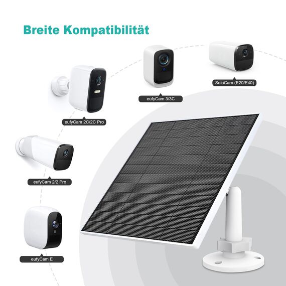 Solarpanel für Eufy Kamera, 5W Solarmodul für Eufy Kamera kompatibel mit Eufycam 3/3C/2/2 Pro/2C/2C Pro/E/E20/E40/L20/L40, Solarpanel für überwachungskamera Eufy mit USB-C Anschluss, Micro USB Adapter