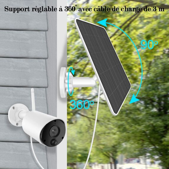6W Solarpanel für drahtlose Überwachungskamera im Freien,5V IP65 wasserdichte Solarstromversorgung für Sicherheit Batteriekamera 3m,kompatibel mit Micro-USB- und Typ-C,360°Einstellbare Halterung