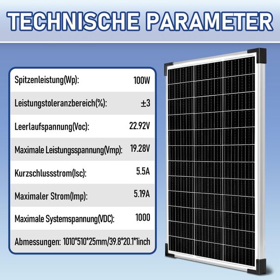 100W Solarpanel 12V Monokristallines Solarpanel-Kit 100 Watt Solarmodul mit 20 A Laderegler für netzunabhängige 12 Volt Energieladung für Wohnmobil, Boot, Wohnwagen, Haushalt