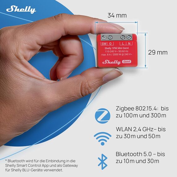 Shelly 1PM Mini Gen4, WLAN-betriebener Smart-Relaisschalter, 1 Kanal, 8A, Leistungsmessung, Hausautomation, Kein Hub Erforderlich, Alexa, Apple HomeKit & Google Home, Zigbee & Matter (4 Stück)