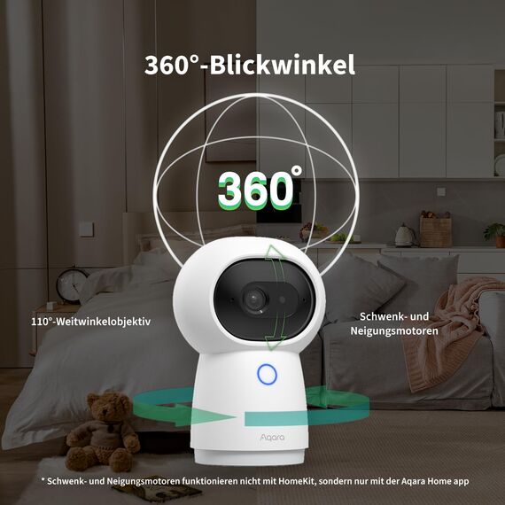 Aqara 2K Sicherheitstür-Kamera Hub G3, AI Gesichts- und Gestenerkennung, 360° Betrachtungswinkel durch Schwenken und Neigen, Funktioniert mit HomeKit Secure Video, Alexa, Google-Assistant, IFTTT