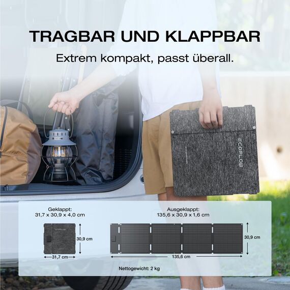 EF ECOFLOW 60 W Tragbares und klappbares Solarpanel, 25% hocheffiziente n-Typ-Solarzellen, wasser- und staubdicht gemäß IP65, geeignet für Camping, Rucksäcke, SUVs und Minivans