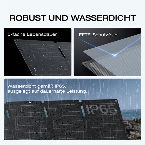 EF ECOFLOW 60 W Tragbares und klappbares Solarpanel, 25% hocheffiziente n-Typ-Solarzellen, wasser- und staubdicht gemäß IP65, geeignet für Camping, Rucksäcke, SUVs und Minivans