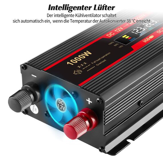 Seamuing 2000W Wechselrichter DC 12V auf AC 230V Spannungswandler 1 AC Steckdose & 2 USB Port Stromwandler mit Alligatorclip Zigarettenanzünder Stecker Power Inverter für Auto KFZ Wohnwagen LKW