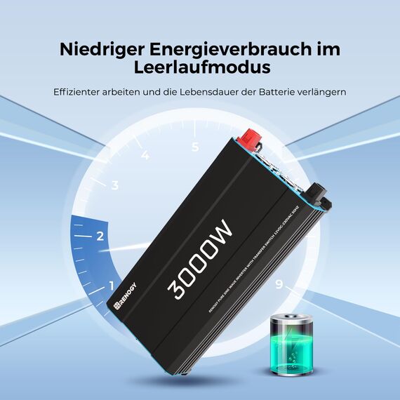 Renogy 3000W/6000W 12V zu 230V Reiner Sinus-Wechselrichter mit Netzvorrangschaltung, 12v auf 230v Spannungswandler mit 2 Europäische Steckdose für Haushaltsgeräten Wohnmobile, LKW, Boote, Camping