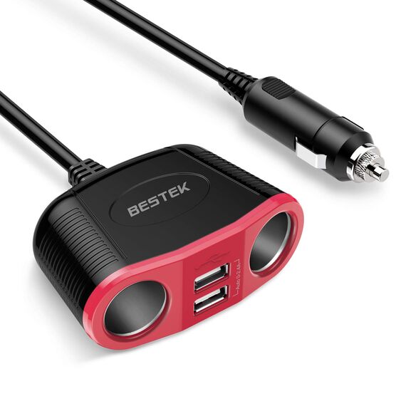 BESTEK Kfz-Ladegerät 12/24 V 150 W, 2 Zigarettenanzünder-Steckdosen & 2 USB-Anschlüsse, Kfz-Ladegerät für iPhone XS Max/iPhone X/8, iPad, Tablet, Smartphone (rot)