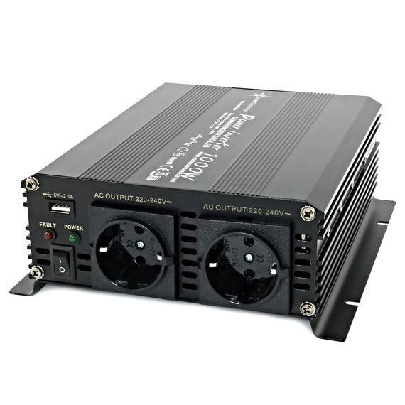 SOLARTRONICS Spannungswandler NM1000 12V 1000 Watt SCHWARZ - 2000 Watt Spitzenleistung - Wechselrichter 12v auf 230v - Blei- oder AGM-Batterie kompatibel - mit Schuko- & USB Anschluss