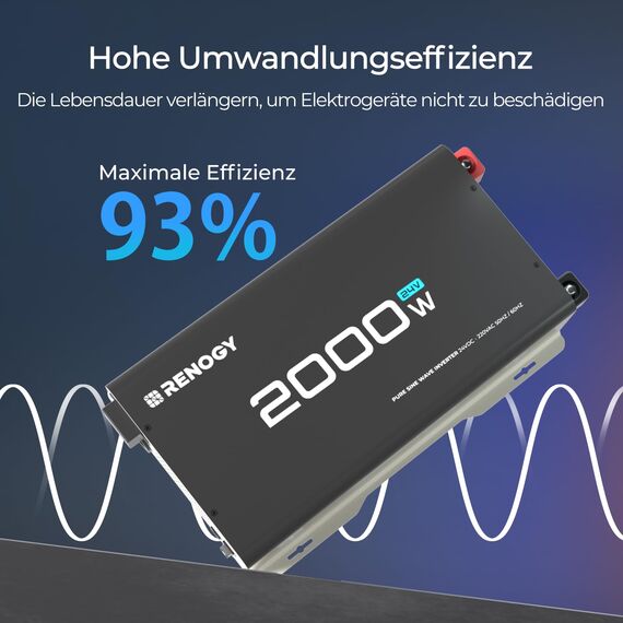 Renogy 2000W/4000W 24V auf 230V Reiner Sinus Wechselrichter Spannungswandler Konverter DC zu AC Umwandler mit USB und Europäische Steckdose für Haushaltsgeräten 24V 2KW Pure Sine Wave Inverter