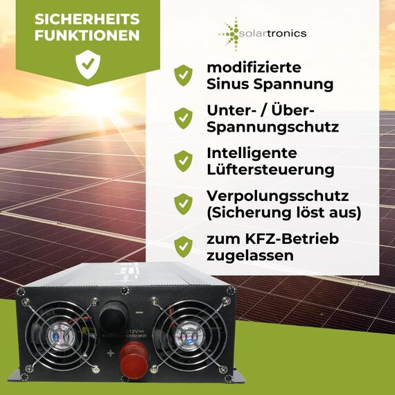 SOLARTRONICS Spannungswandler NM5000 12V 5000 Watt SCHWARZ - 10000 Watt Spitzenleistung - Wechselrichter 12 auf 230v - Blei- oder AGM-Batterie kompatibel - mit Schuko- & USB Anschluss