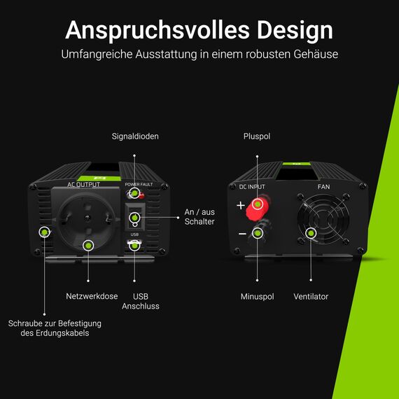 Green Cell 300W/600W DC 12V auf AC 230V Reiner Sinus Spannungwandler USV UPS Wechselrichter Stromwandler Power Bypass Solar Inverter DC AC zur Versorgung von Pumpen in Zentralheizungsöfen Öfen
