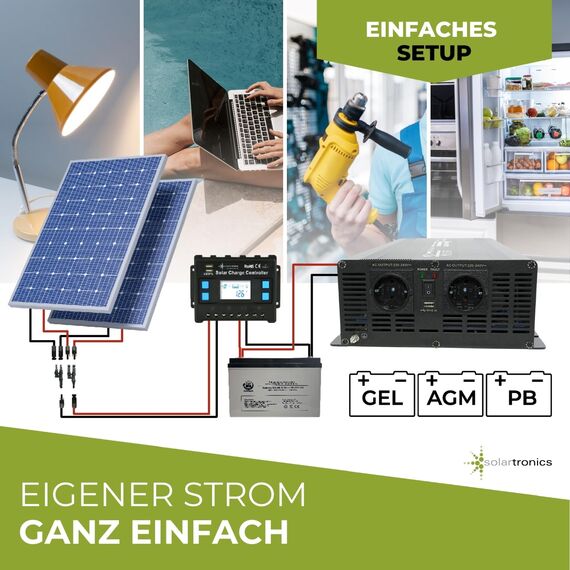 SOLARTRONICS Spannungswandler NM5000 12V 5000 Watt SCHWARZ - 10000 Watt Spitzenleistung - Wechselrichter 12 auf 230v - Blei- oder AGM-Batterie kompatibel - mit Schuko- & USB Anschluss