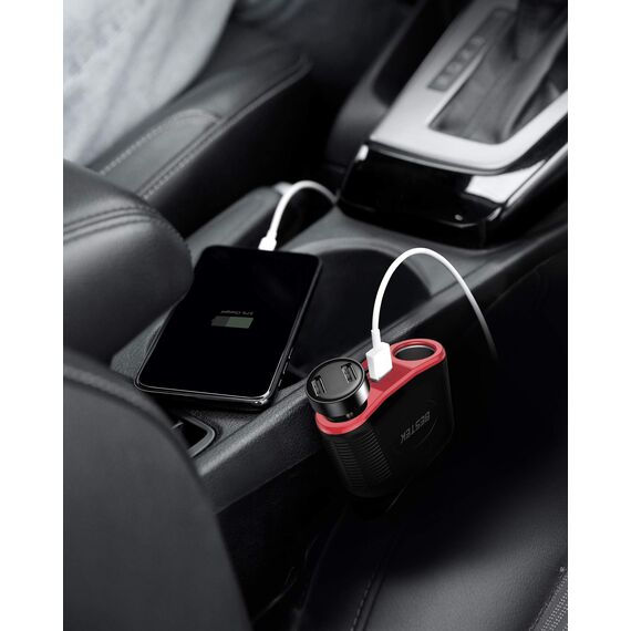 BESTEK Kfz-Ladegerät 12/24 V 150 W, 2 Zigarettenanzünder-Steckdosen & 2 USB-Anschlüsse, Kfz-Ladegerät für iPhone XS Max/iPhone X/8, iPad, Tablet, Smartphone (rot)