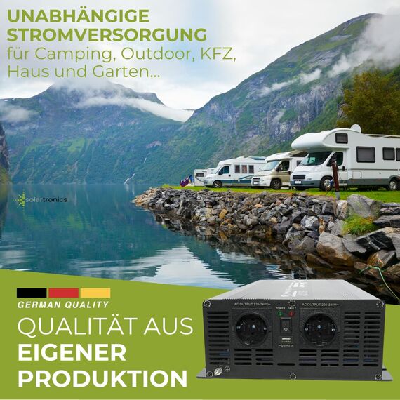 SOLARTRONICS Spannungswandler NM5000 12V 5000 Watt SCHWARZ - 10000 Watt Spitzenleistung - Wechselrichter 12 auf 230v - Blei- oder AGM-Batterie kompatibel - mit Schuko- & USB Anschluss